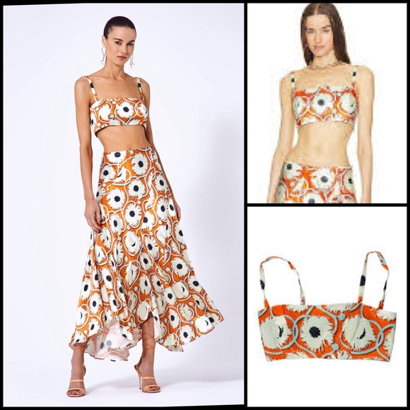 Alexis Marzena  In Monarch Floral Orange Blue Cropped Top Coquette Tropical Sz S - Picture 1 of 12